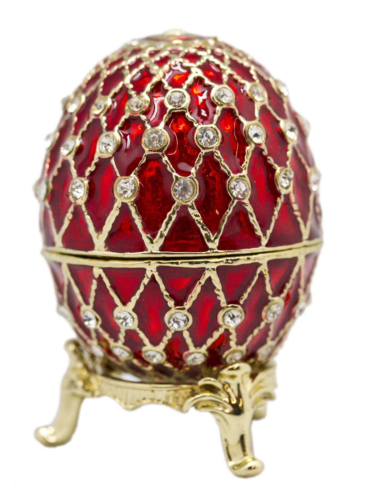 Extravagant Rhinestone Netted Red/Gold Colored Egg Jewelry Keepsake Box