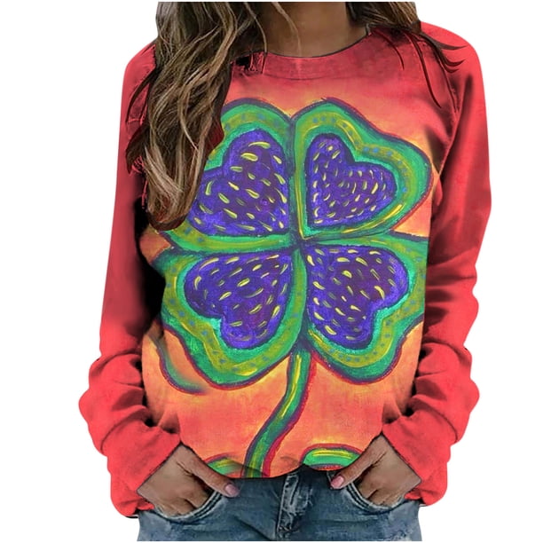 Camisas informales de manga larga para mujer, sudadera de cuello redondo con estampado de St Patrick Vintage, Tops holgados Fridja czfsfas814