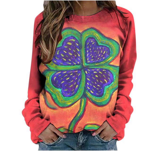 Camisas Para Mujer Manga Larga Camisas Casuales Vintage St Patrick Impresión Cuello Redondo Sudadera Pullover Tops Sueltos Odeerbi ODB126362