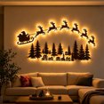thumbnail image 3 of Lighted Christmas Wall Decor Set, Wooden Santa Sleigh Reindeer and Village Tree Silhouette with Warm LED Backlight and Remote Control for Indoor Holiday Living Room Entryway, 3 of 6