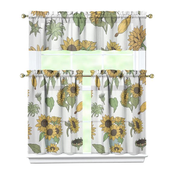 Wildflower Country Curtains 36 Inch - 3 Panel Vintage Bohemian Set with Rustic Floral Print, Rod Pocket