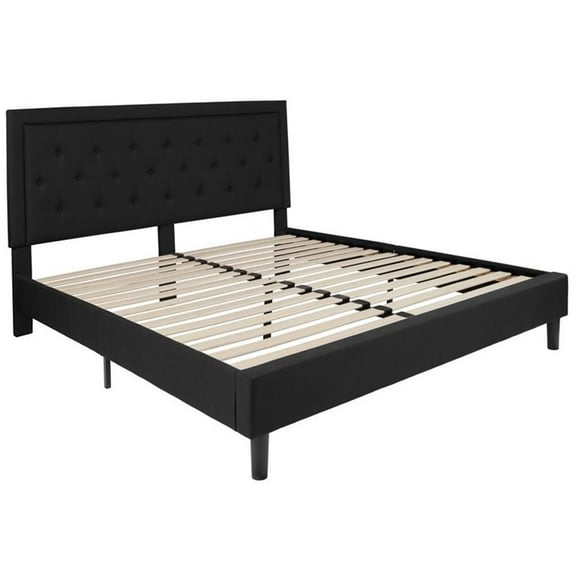 Pemberly Row Modern / Contemporary Tufted King Platform Bed in Black