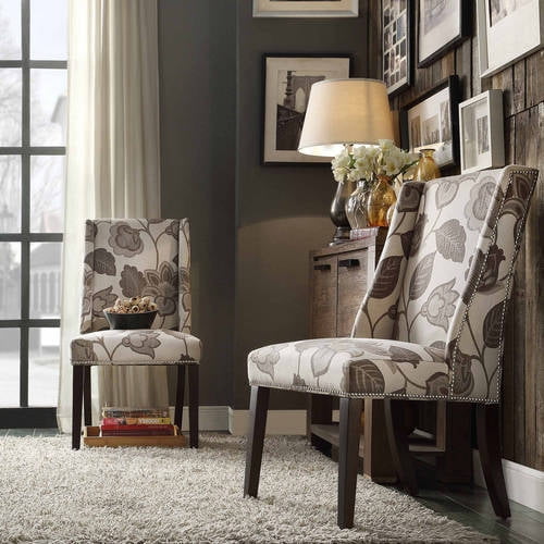 Ayana Print Wingback Nailhead Chair, Set of 2, Grey Floral