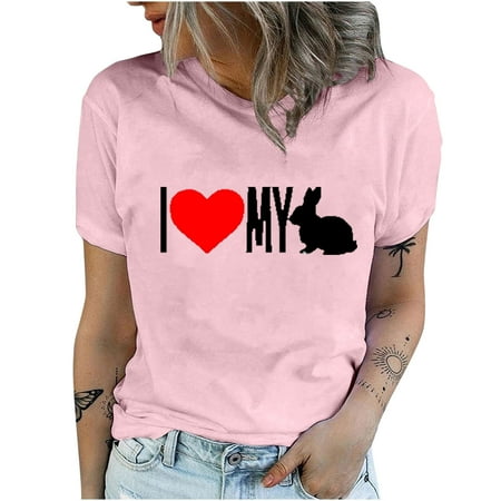 

Corset Top Long Sleeve Workout Tops for Women Women Crewneck T-Shirts Easter Rabbit Print Tees Short Sleeve T-Shirt Blouse Tops Valentines Shirts for Women Clearance White Shirts for Women Pink L