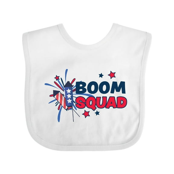 Inktastic 4th of July Boom Squad Blue and Red Fireworks Boys or Girls Baby Bib