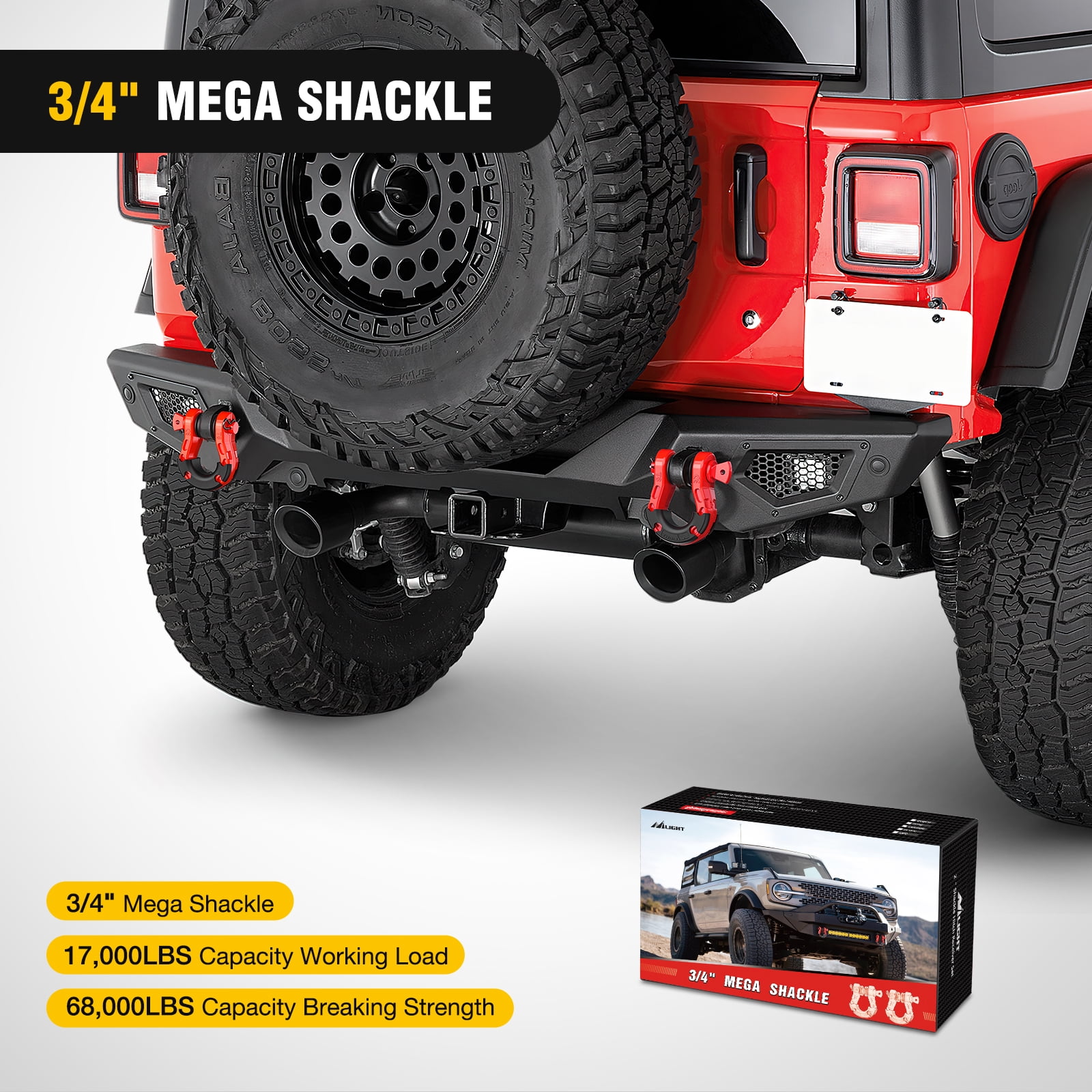 Nilight 2 Pack 3/4" Mega D-Ring Shackle with 7/8" Screw Pin 68,000LBS Break Strength, Heavy Duty Off Road Recovery Shackle for Use with Tow Strap, Winch, Off-Road Jeep Truck Vehicle, 2 Years Warranty