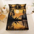 thumbnail image 5 of Manfei Sunset Lake Reflection Bed Sheets,Vintage Deer Full Size Sheets,Orange,4-Piece,1 Flat Sheet, 1 Fitted Sheet and 2 Pillowcases, 5 of 6