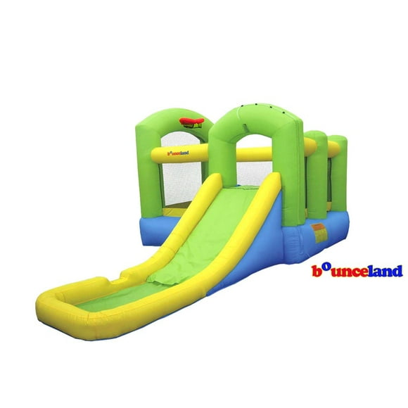 Bounceland Bounce 'N Splash Island Wet or Dry Inflatable Bouncer or Water Slide All in one, Large Pool, Fun Bouncing Area with Basketball Hoop, Long Slide, UL Certified Blower Included