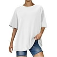 thumbnail image 3 of Htigea Womens Short Sleeve Tops Summer T Shirts Round Neck Causal Fashion Basic Tee White,XL, 3 of 6