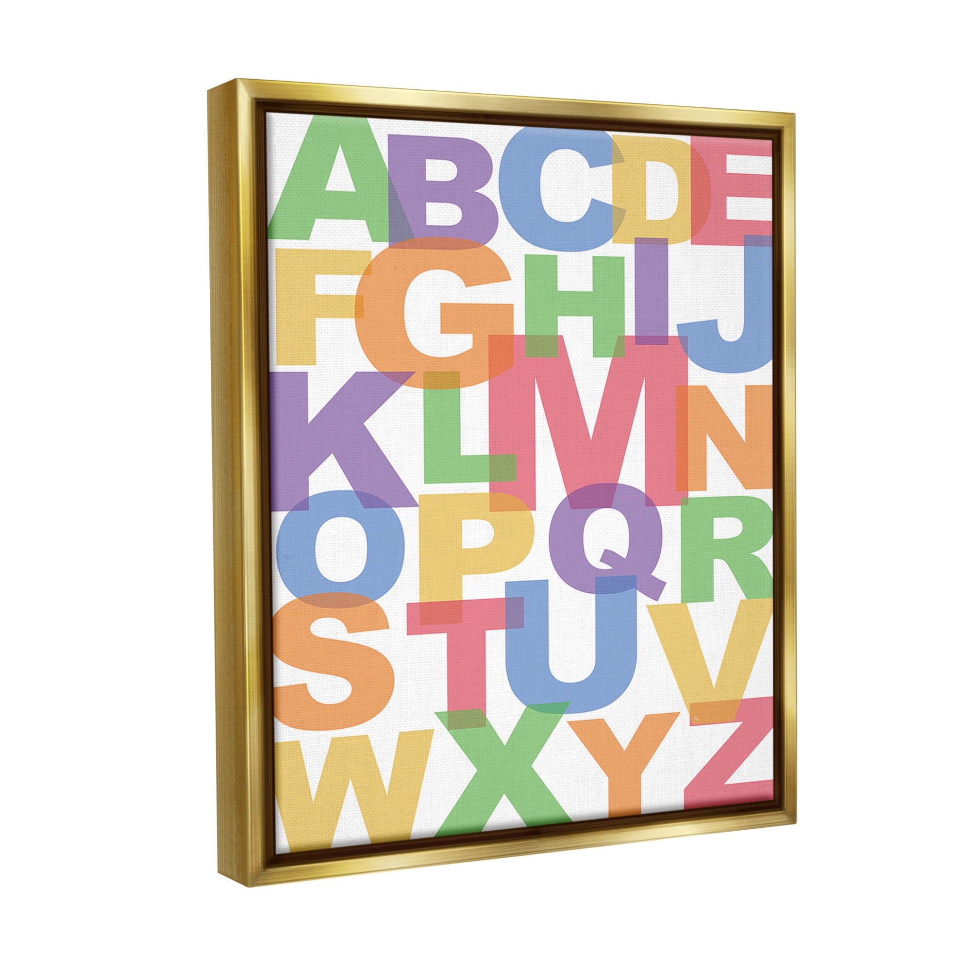 Stupell Industries Rainbow Alphabet Typography Typography Painting Gold Floater Framed Canvas Art Print Wall Art, 17 x 21