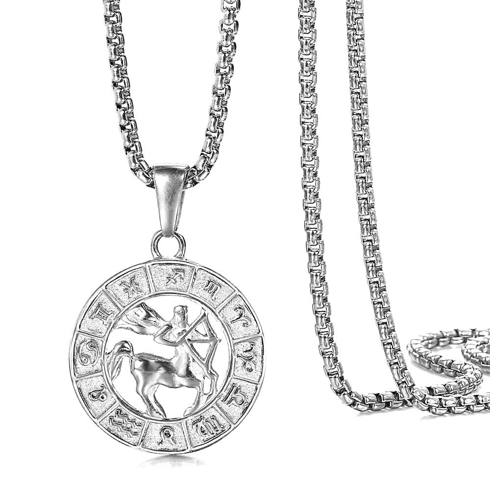 High Quality Sliver Stainless Steel Chains 12 Zodiac Signs Pendant Necklace