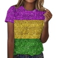 thumbnail image 1 of FAIWAD Tops for Womens Short Sleeve Round Neck Tunic Tops Going Out Color Block Party Basic Blouses, 1 of 3