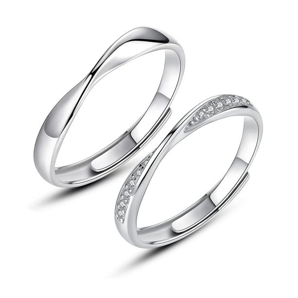 Anillos de plata esterlina para mujer - Anillos de pareja de circonita cúbica - Anillo de eternidad ajustable
