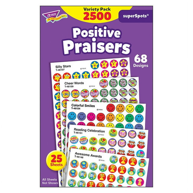 Positive Praisers Superspots® Stickers Variety Pack, 2500 Per Pack, 3 Packs