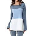 thumbnail image 4 of Women Colorblock Crew Neck Long Sleeve Scoop Hem Top, 4 of 8