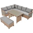 thumbnail image 5 of Harper & Bright Designs Patio Rattan L-Shaped Sofa Set, Outdoor Sectional PE Wicker Set with Extendable Side Tables Dining Table and Cushion for Backyard Graden, Brown, 5 of 15