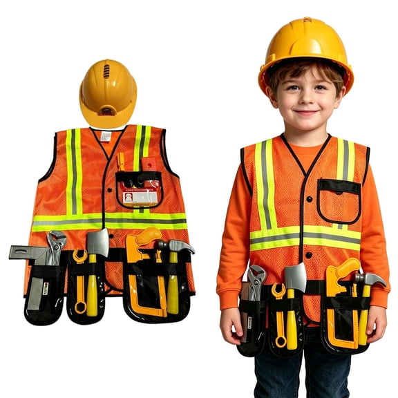 Kids Construction Worker , Halloween Role Play Dress Up Outfit with Accessories
