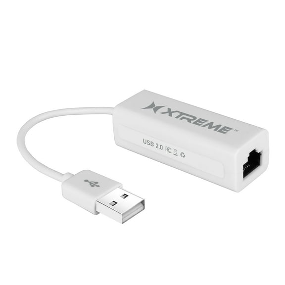 Xtreme USB 2.0 Ethernet White Adapter, Speeds of 10/100 Mbps, Compatible with Windows Mac Linux Computer