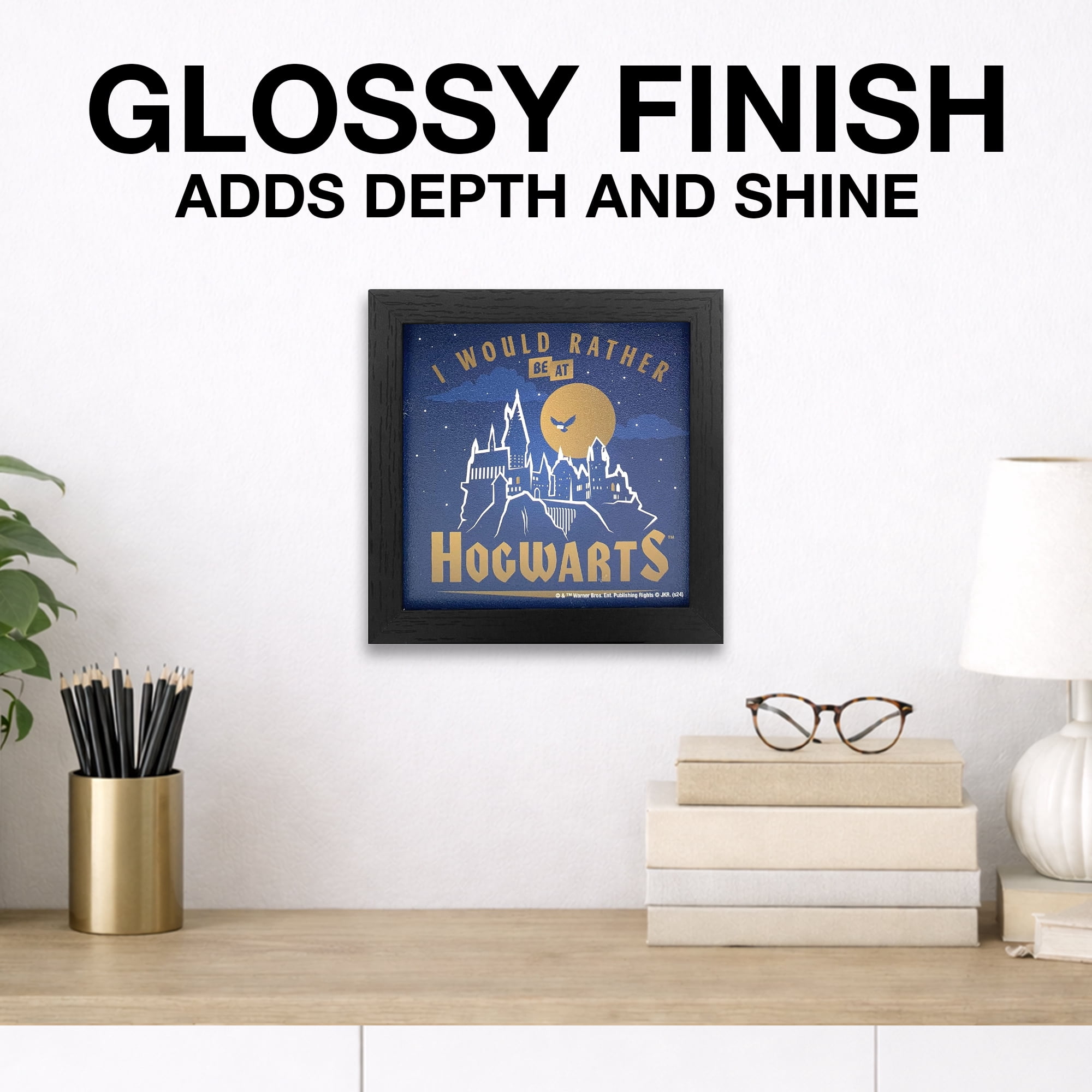 (2 pack) Silver Buffalo Harry Potter Rather Be at Hogwarts Gel Coat 6" x 6" Framed MDF Modern Wall Art