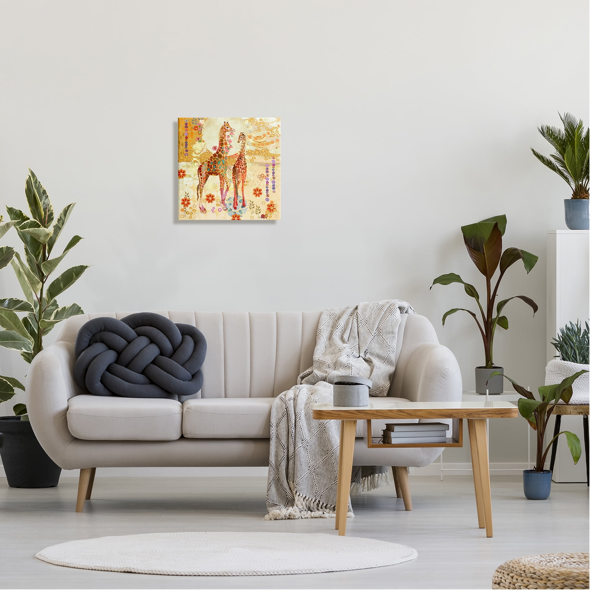 Stupell Industries Floral Patterned Giraffes Animals & Insects Painting Gallery Wrapped Canvas Art Print Wall Art, 17 x 17