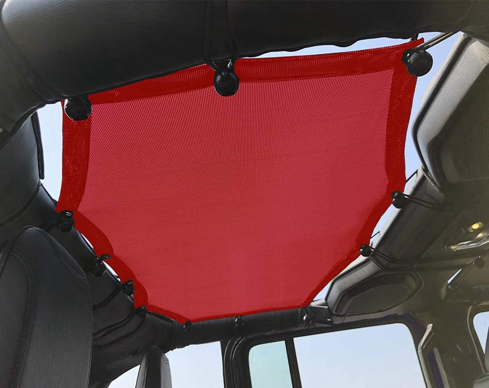 Shadeidea Jeep Wrangler Sunshade JL 4 Door Top Sunshade, JLU ( 2018 - Current) Rear - Cherry Red Mesh Screen Cover, UV Blocker with GrabBag Pouch - 10 Years Warranty