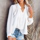 thumbnail image 3 of Blusa de Mujer Cuello en V Manga Larga Camisa Informal de Color Puro Cómoda para la Oficina en casa Blanco M, 3 of 6