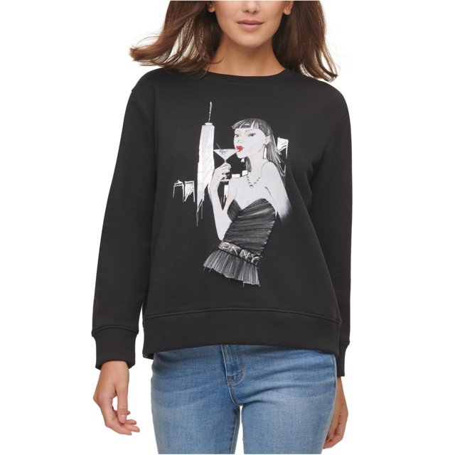 DKNY Mujer Martini Girl Sudadera, Negro, Grande DKNY Camisa de entrenamiento