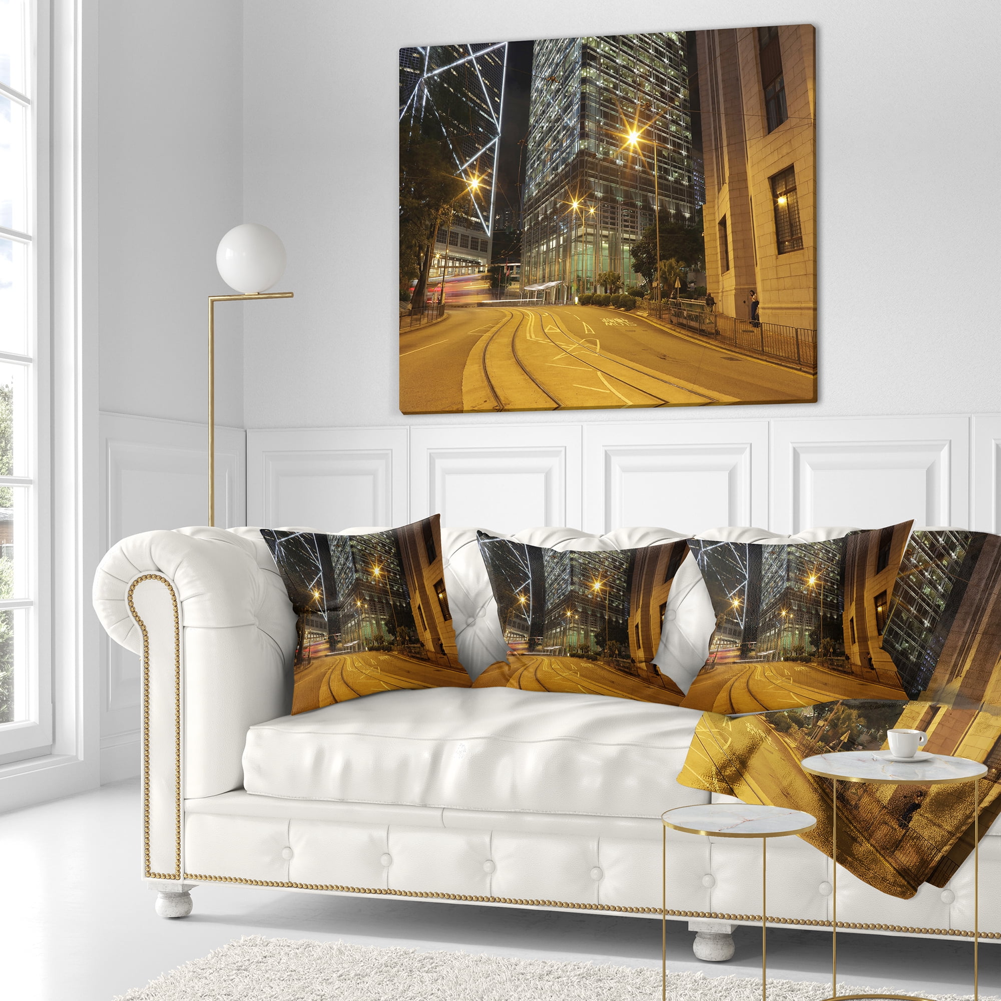 Designart Busy Traffic and City at Night - Cityscape Throw Pillow - 18x18