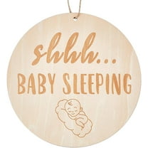 1 pc Shhh Baby Sleeping Sign for Front Door Decorations Hanging Do Not Disturb Wood Sign Rustic Door Decor with Hemp Rope Flat Round Wooden Hanger Wall Decor for Farmhouse Porch Nursery 7x7Inch
