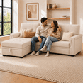 thumbnail image 4 of Naomi Home Living Room Collection L-Shaped Solid Print Air Leather Reclining and Storage Sectional Sofas with Sofa and Chaise, Beige, 4 of 9