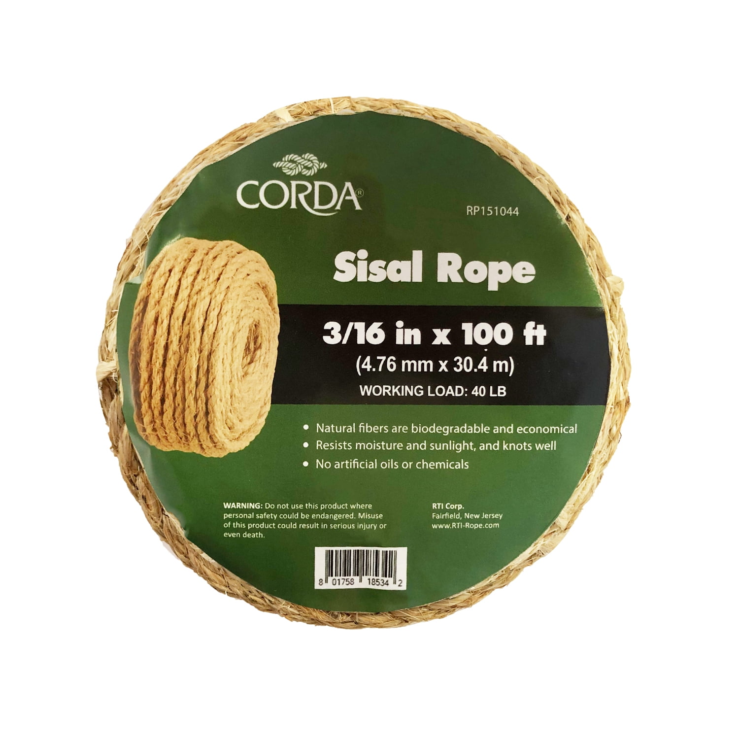 Corda Sisal Rope, 3/16" x 100'