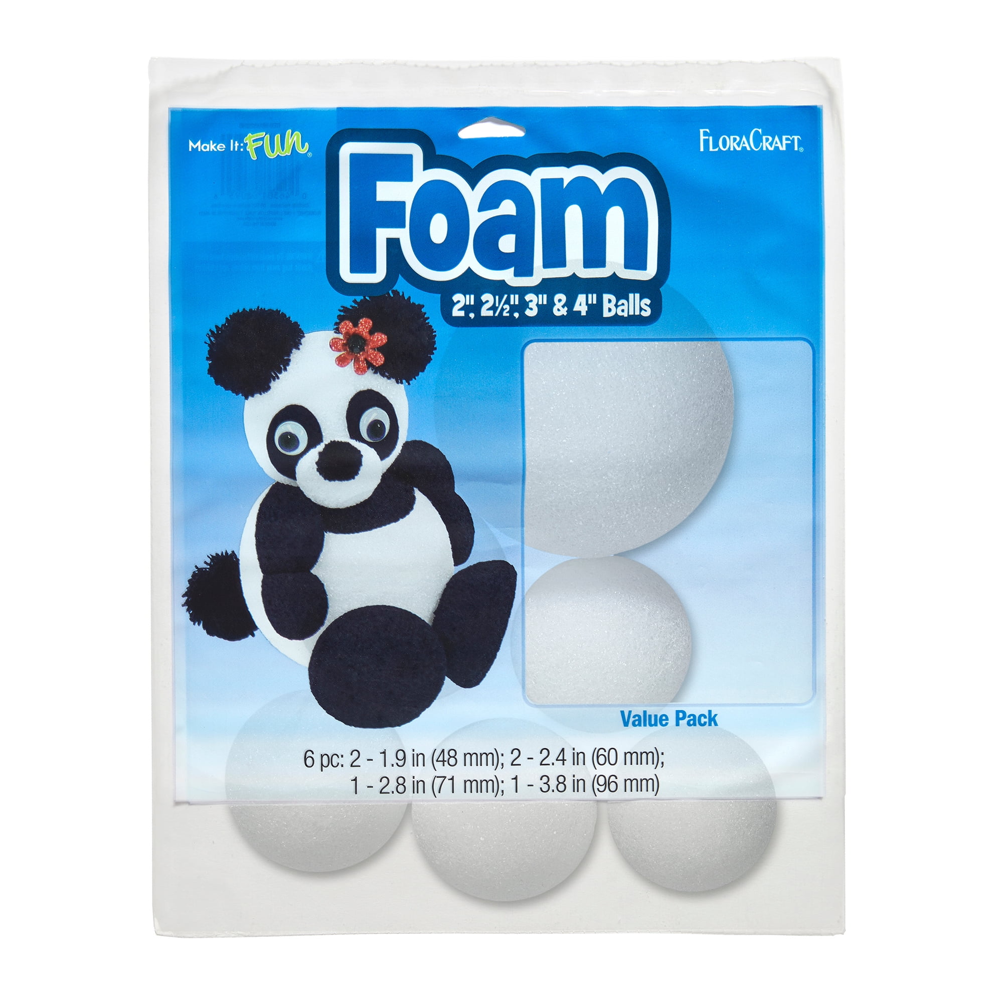 FloraCraft Foam Balls, Assorted Sizes, White, 6 count