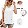 thumbnail image 2 of TEMOFON T-Shirts for Women Summer Petal Short Sleeve Tops Casual Loose V Neck Shirts Trendy Cute Side Button Tunic Ladies Top Blouses White, 2 of 4