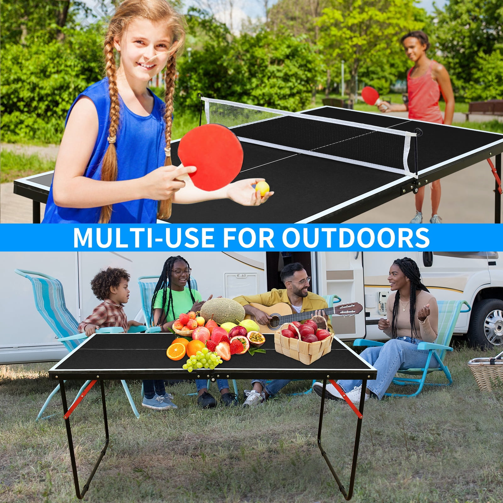4.5ft Table Tennis Table, Foldable & Portable Ping Pong Table Set with Net and 2 Paddles, Indoor Game Table for Kids and Adults