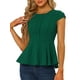 thumbnail image 1 of Elegante cuello redondo para mujer, color sólido, ropa de trabajo, manga casquillo, blusa peplum Verde XS, 1 of 5