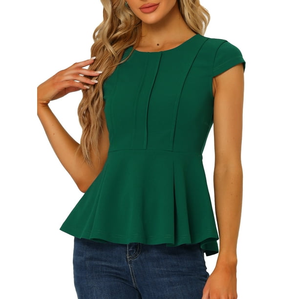 Cuello Redondo para Mujer Allegra K Blusa Peplum Verde S