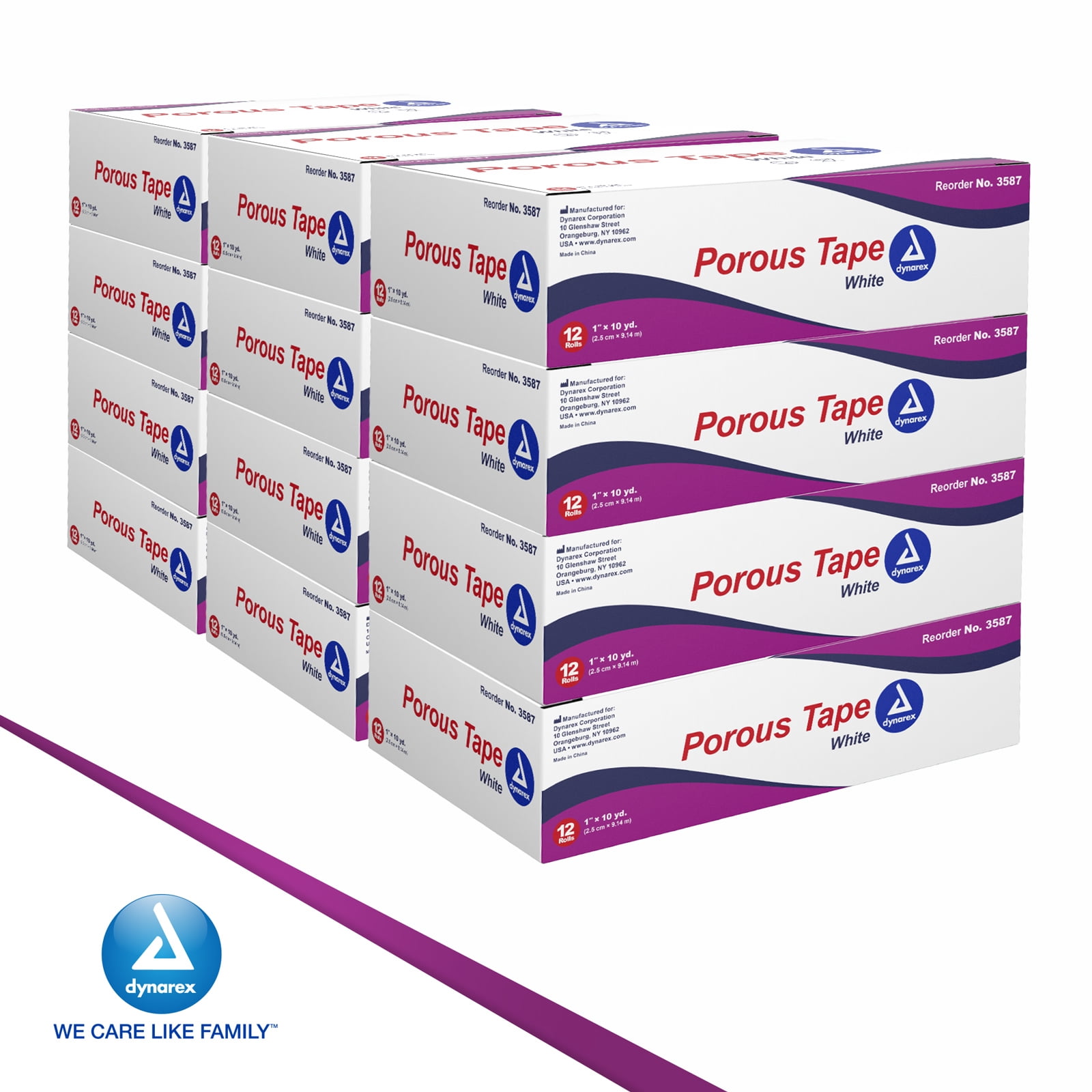 Dynarex Porous Tape - Medical Tape for Wound Care, Dressing, Hospital - Non Sterile, Easy to Tear Adhesive Fabric Tape, No Natural Rubber Latex - White, 1" x 10 Yards Per Roll, 1 Case, 144 Rolls