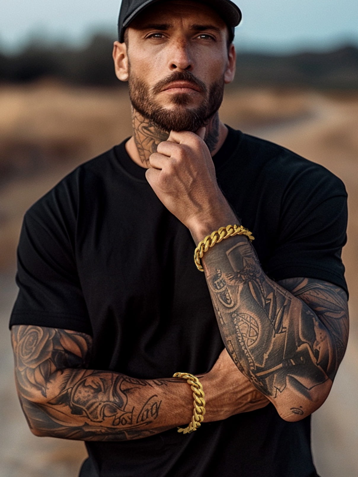 FaithHeart Cuban Link Chain Bracelets for Men, Gold Plated Stainless Steel Chain Wrist Bracelets Hip Hop Jewelry Gifts for Grandson Christmas 12MM Width