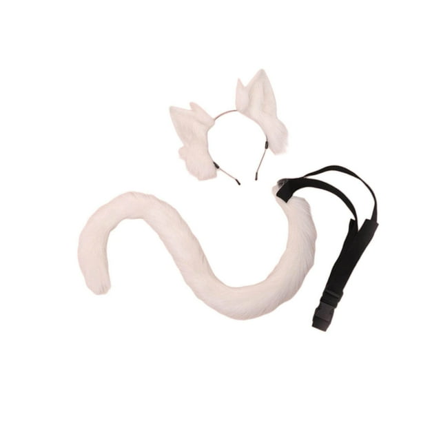 2Pcs Cat Ears and Tail Set Faux Fur Performance Props Plush Long Tail for Anime Cosplay Costume Kits Pink