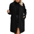 thumbnail image 2 of CUZIBR Womens Winter Trench Coat Long Sleeve Double Breasted Plus Size Wool Coat For Autumn Winter Warm Windbreaker Full Length Comfortable Jacket With Pocket,Black,XL, 2 of 6