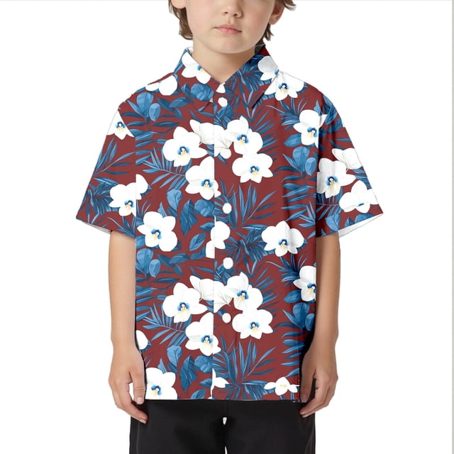 Chemise Décontractée de Plage pour Enfants Confortable Tendance Commerce Extérieur Col Boutonné Manches Courtes