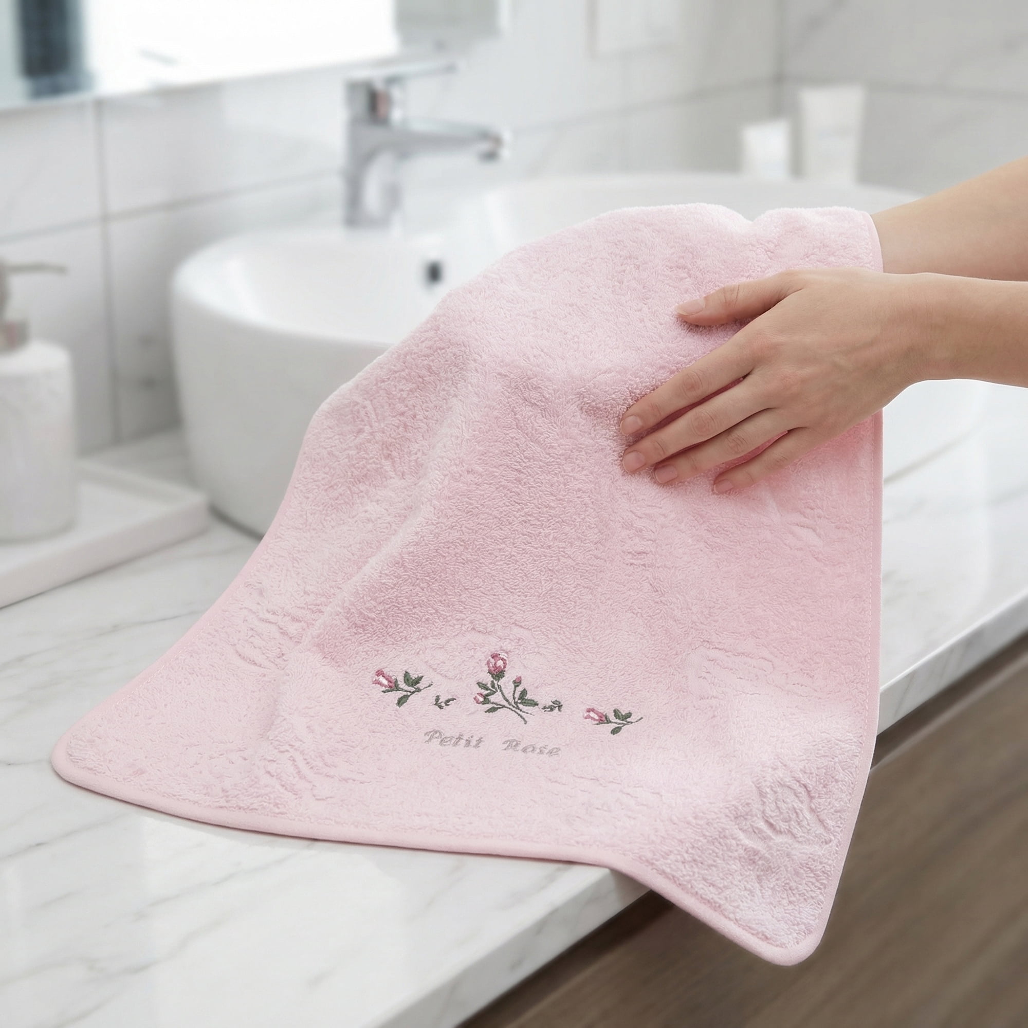 Unique Bargains Cotton Embroidered Floral Hand Towels Red 29" x 13"