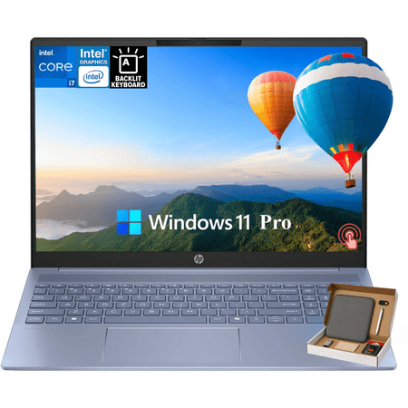 HP Pavilion 16 Touchscreen Laptop, Intel Core 7 150U, 16" WUXGA Display, 32GB RAM | 1TB SSD, Backlit Keyboard, AI Copilot, Windows 11 Pro, Office Pro Lifetime 65W GaN Charging, Sky Blue