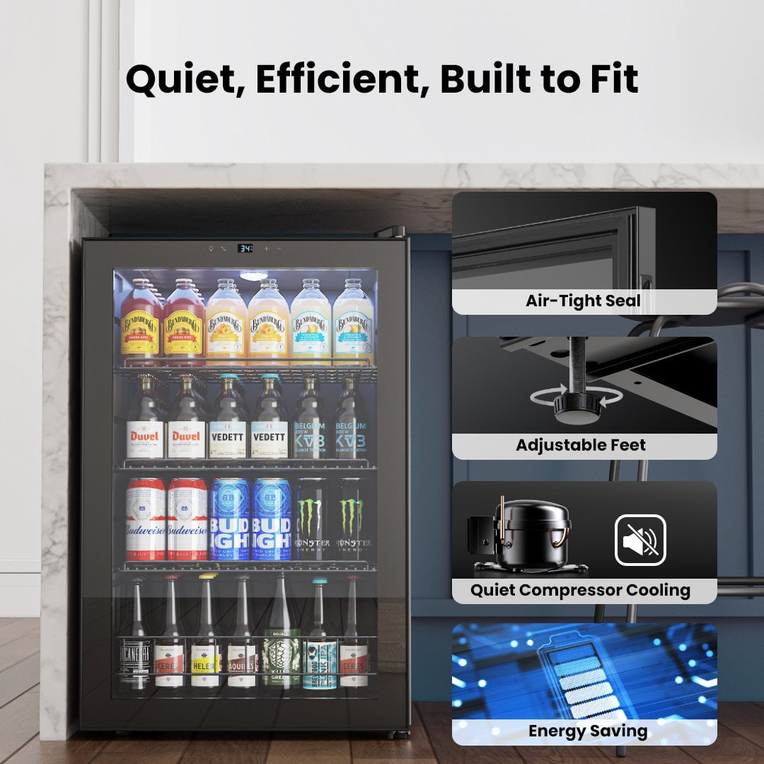 Yeego 160 Cans Beverage Refrigerator, Freestanding Beverage Cooler with Glass Door for Home/Office/Bar, Black