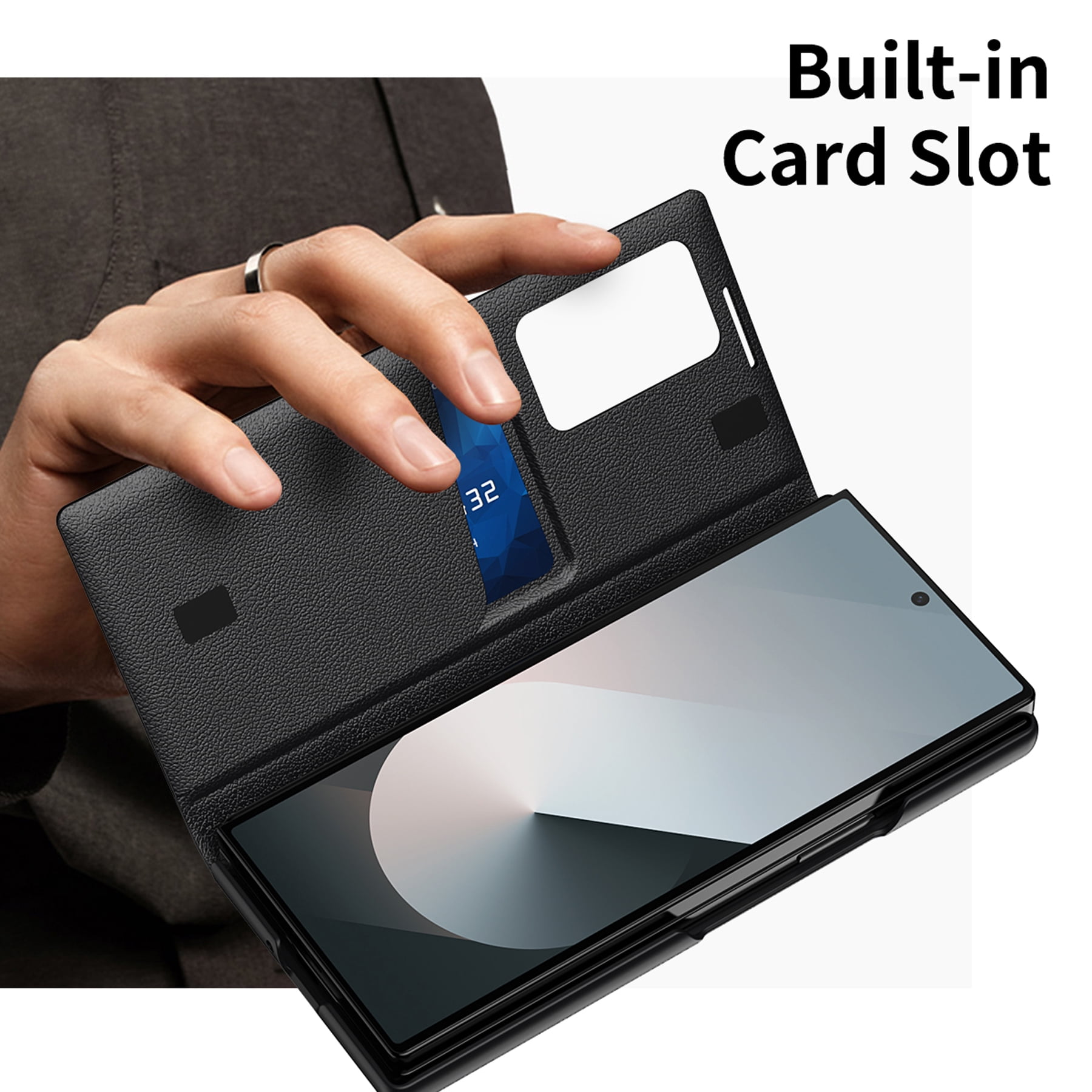For Samsung Galaxy Z Fold 7 Case PU Leather Flip Case,With Intelligent Window,With Card Holder,Anti-fall Rugged Shockproof Protective Phone Case Cover for Samsung Galaxy Z Fold 7,Black