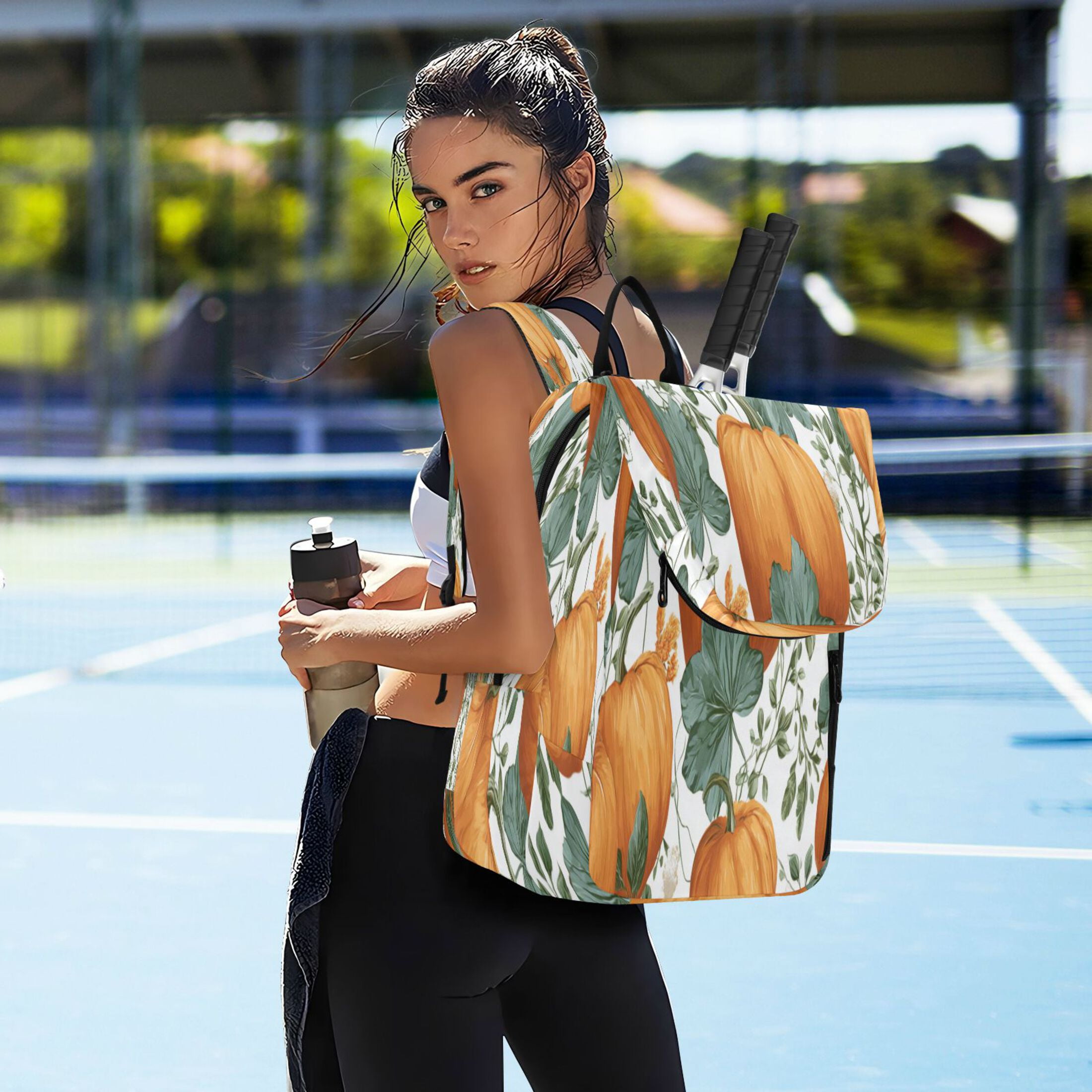 2 Racquet Holder Tennis Backpack Tennis Racket Covers Gym Bags Pumpkins and Leaves