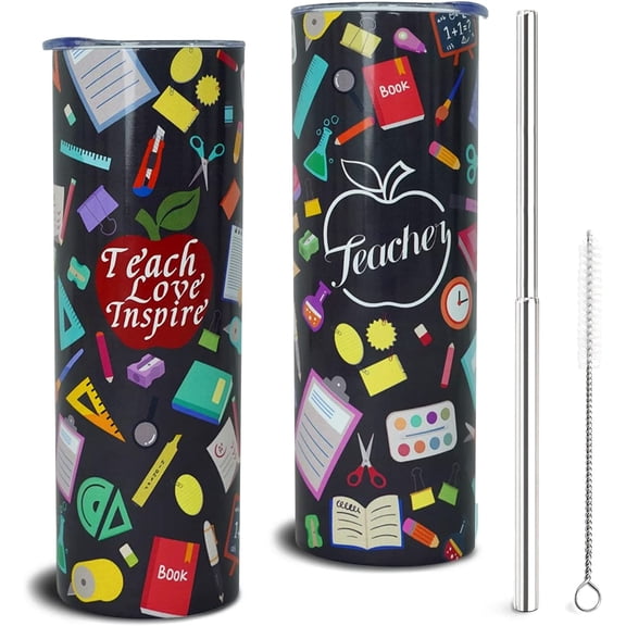 Teacher Appreciation Gifts- Teacher Gifts for Women, Men -Teachers Cup, Mug, Skinny Tumbler- Thermal Insulated Tumblers 20 Oz - Teacher Stuff, Accessories- End of Year Teacher Gift- Apple Pattern