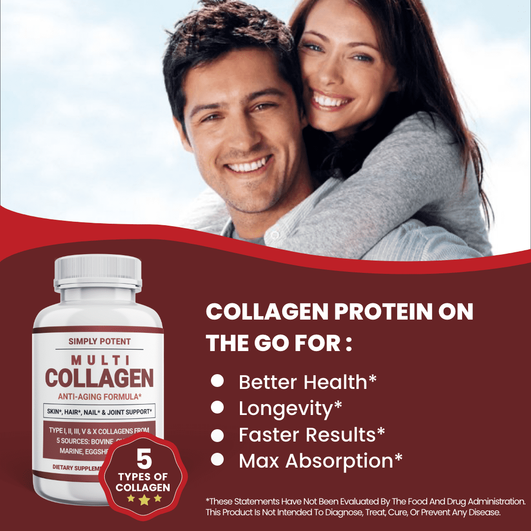 Simply Potent Multi Collagen Peptides Capsules, 60 Type I II III V X Hydrolyzed Collagen, Keto & Paleo, Gluten Free, Pack of 2
