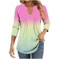 thumbnail image 2 of Women's Pleated Front Gradient Color Shirts V-Neck Fashion 3/4 Length Sleeve Casual knit Loose Fall 2025 Tops (XL, Hot Pink), 2 of 6