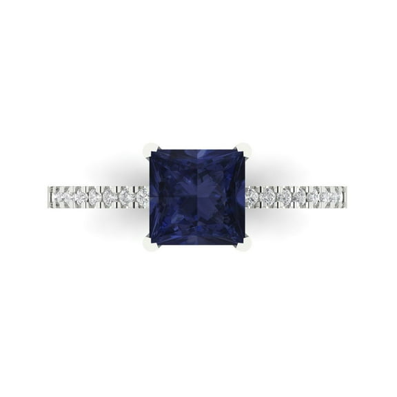 Solitaire with Accents Engagement Ring for Women - 1.62ct Simulated Blue Sapphire in 14K White Gold Promise Ring